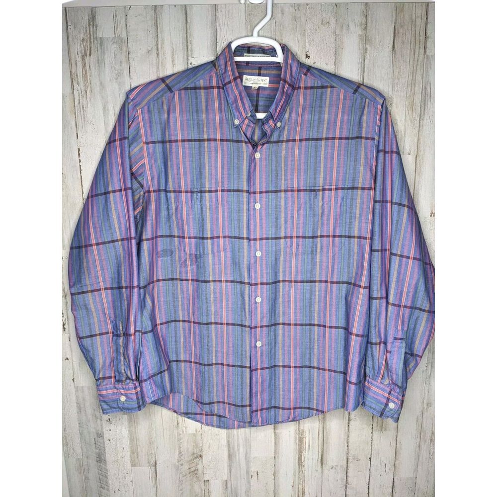 Vintage 80s Yves Saint Laurent Button Up L/S‎ Shirt Sz Men Large Blue Striped